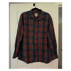 L.L.Bean Mens Flannel XL Regular Plaid Mens Shirt Collared Blue Green Red
